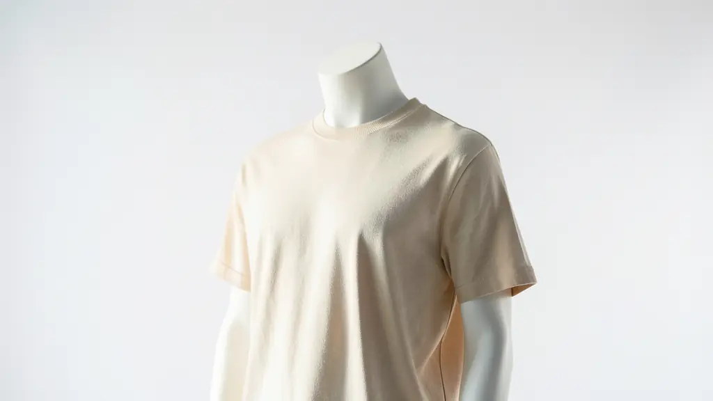 A professional studio setup showing a ghost mannequin T-shirt with side lighting to emphasize fabric texture and a clean white background